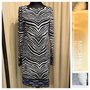 Michael Kors Zebra Pattern Long Sleeve Dress